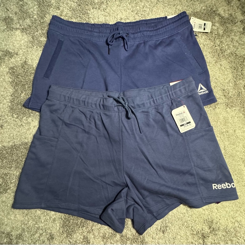 2 Reebok Blue Athletic Shorts Lightweight Elastic Waist